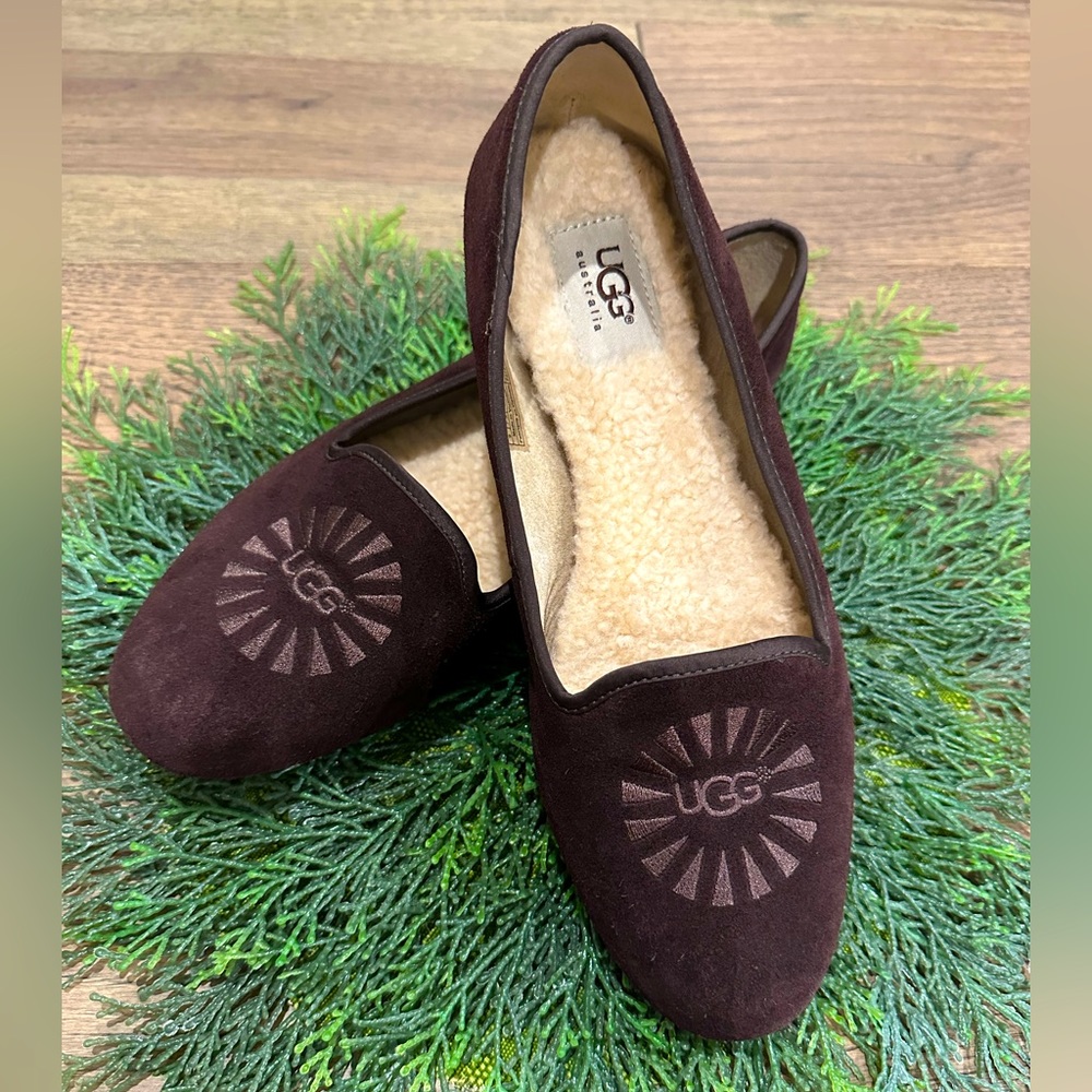 UGG Alloway Brown Suede embroidered flats